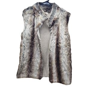 Song N Spirit Faux Fur Sweater Back Crochet Vest Womens Size Small Open Front‎